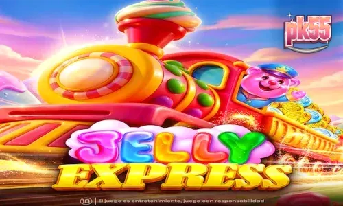 Tampilan visual slot Jelly Express dengan tema permen dan kereta api